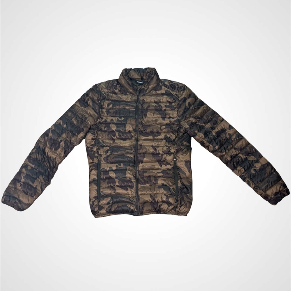 Pull&Bear Men's Camo Quilted Puffer Jacket - Brown/Black